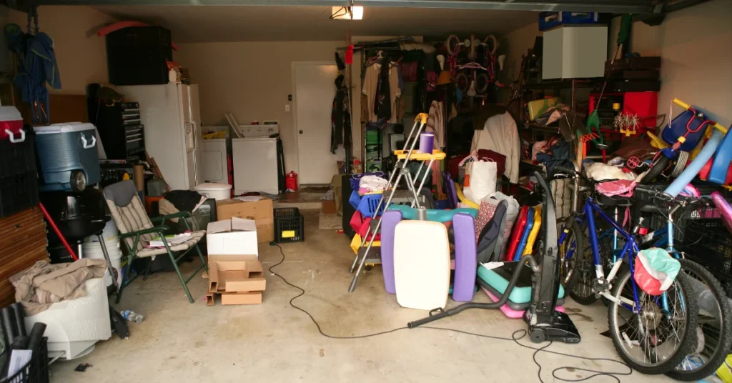Overstuffed garage full of unused gear — a classic rent out your stuff moment